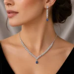 سرویس نقره زنانه مجلسی جواهری نگین اشکی آبی آویزدار SLR-B09 - Image 4